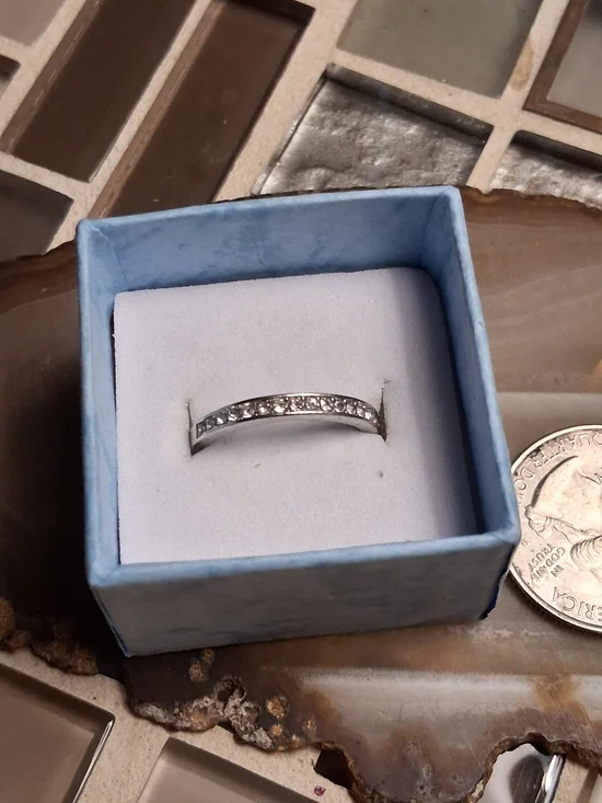 10k Pavé Crystal Half-Set Band Ring in Silver - Picture 2 of 9